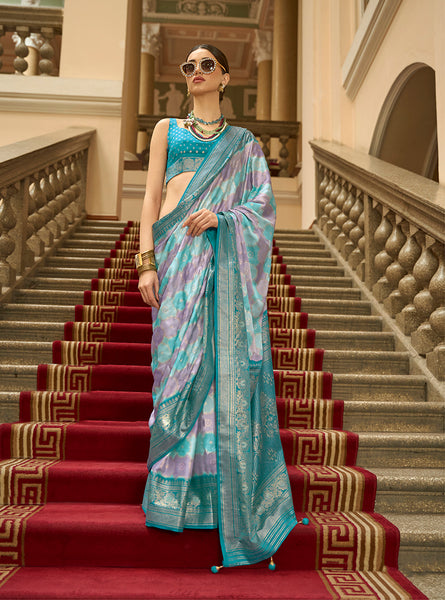 Monjolika Fashion Multi Color Satin Weaving Print Classic Saree