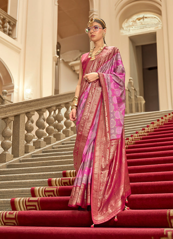 Monjolika Fashion Multi Color Satin Weaving Print Classic Saree