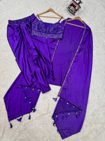 Thumbnail for Prazu Fashion Violet Satin Silk Thread Sequence Western Dhoti With Strug