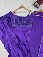 Thumbnail for Prazu Fashion Violet Satin Silk Thread Sequence Western Dhoti With Strug