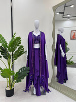 Thumbnail for Prazu Fashion Violet Satin Silk Thread Sequence Western Dhoti With Strug