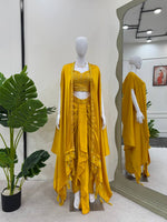Thumbnail for Prazu Fashion Yellow Satin Silk Thread Sequence Western Dhoti With Strug