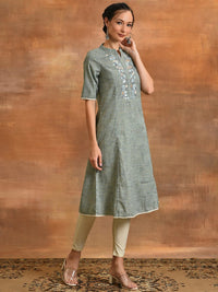 Thumbnail for Aks Floral Embroidered Thread Work Cotton A-Line Kurta - Distacart