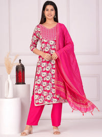 Thumbnail for Women Floral Printed Regular Straight Kurta & Palazzos With Dupatta (Pink) - Rasiya
