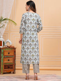 Thumbnail for Floral Printed Regular Pure Cotton Straight Kurta with Palazzos & With Dupatta (Grey) - Rasiya