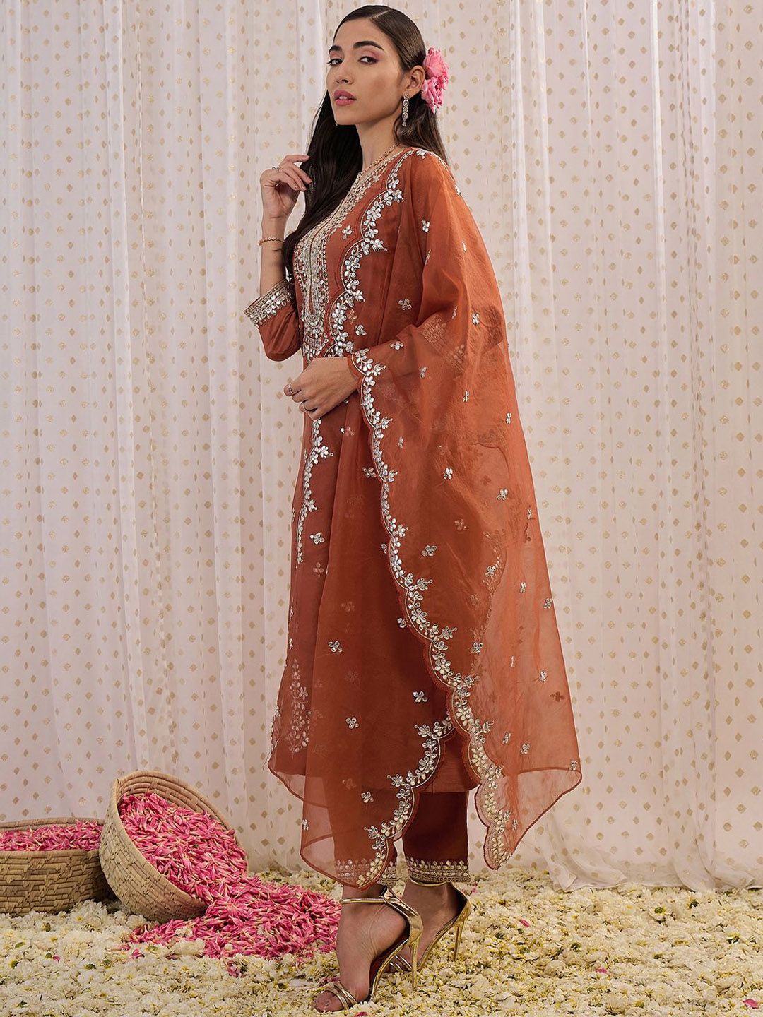 Indo Era Ethnic Motifs Embroidered Regular Gotta Patti Kurta with Trouser & Dupatta