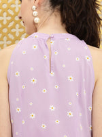 Thumbnail for Ode by House of Pataudi Women Lavender & White Floral Printed Rozana Kurta - Distacart