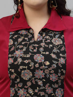 Thumbnail for Sztori Plus Size Floral Printed Shirt Collar Straight Crepe Kurta with Palazzos - Distacart