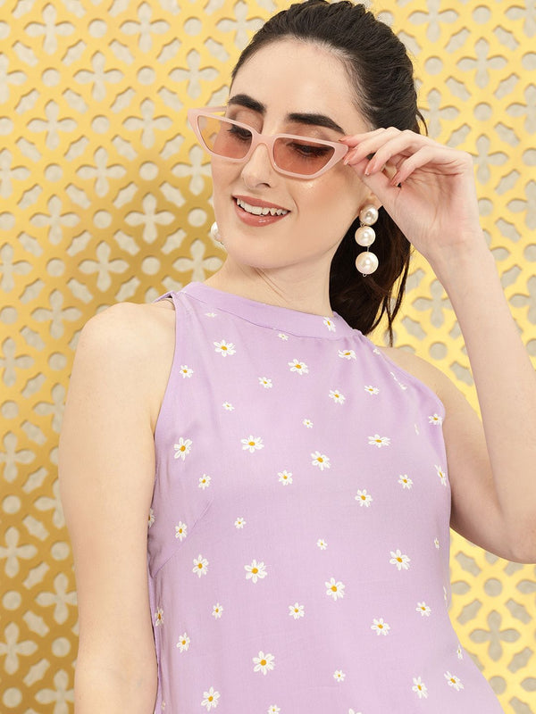 Ode by House of Pataudi Women Lavender & White Floral Printed Rozana Kurta - Distacart