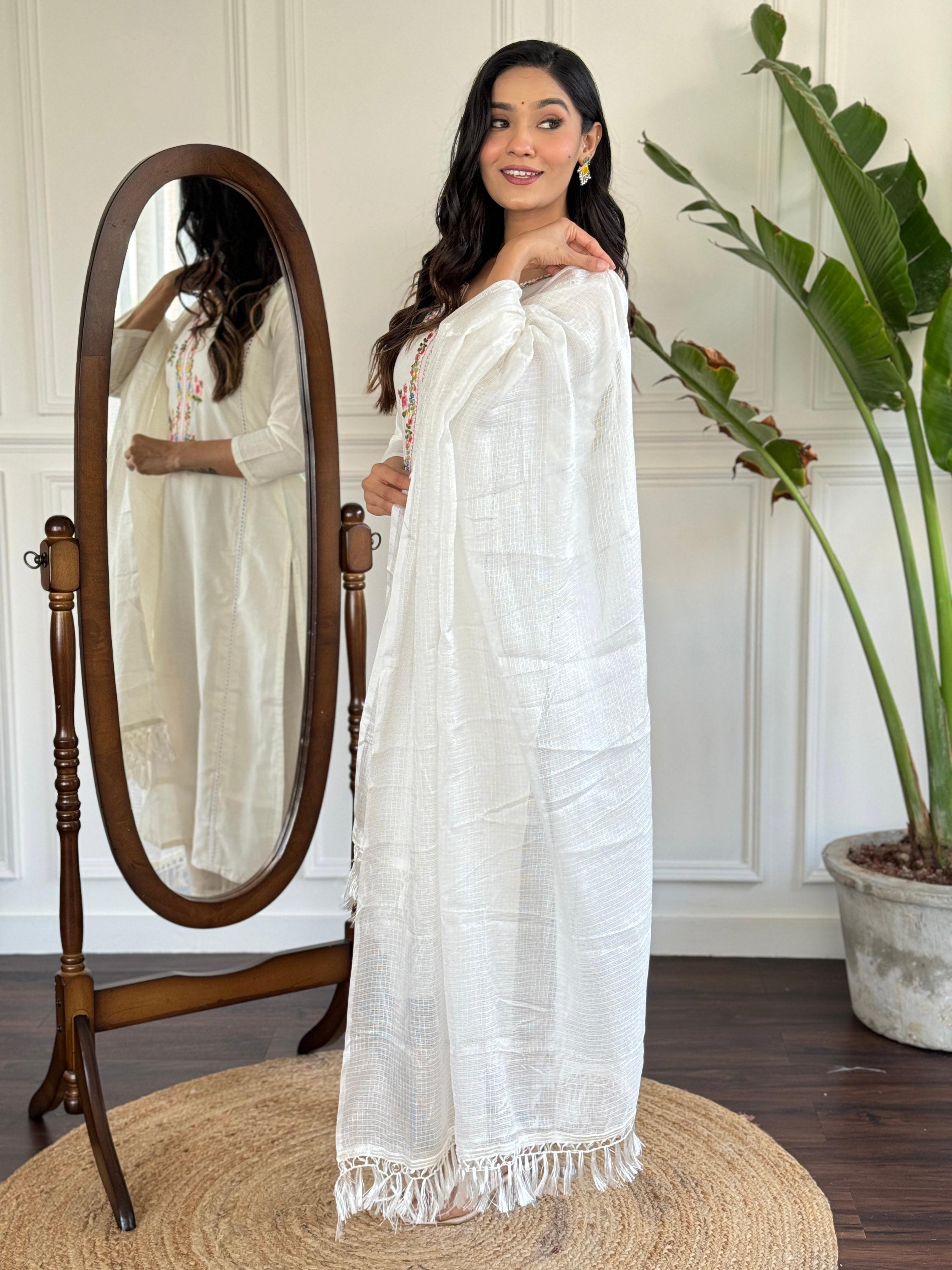 The52 Women's Viscose Thread work Straight Kurta with Pant and Dupatta Set