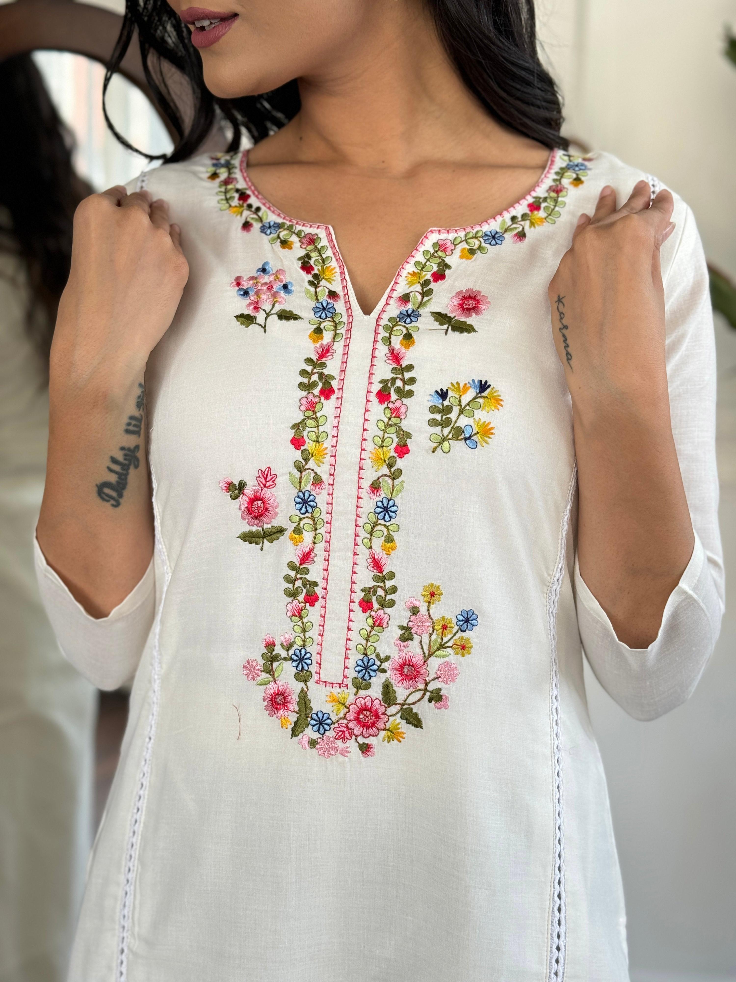 The52 Women's Viscose Thread work Straight Kurta with Pant and Dupatta Set