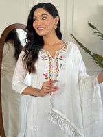 Thumbnail for The52 Women's Viscose Thread work Straight Kurta with Pant and Dupatta Set