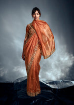 Thumbnail for Monjolika Fashion Orange Tissue Organza Saree With Moti, Cutdana & Sequins Work