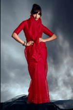 Thumbnail for Monjolika Fashion Red Tissue Organza Saree With Moti, Cutdana & Sequin Work