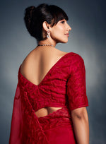 Thumbnail for Monjolika Fashion Red Tissue Organza Saree With Moti, Cutdana & Sequin Work