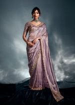 Thumbnail for Monjolika Fashion Lilac Tissue Organza Saree With Moti, Cutdana & Sequin Work