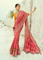 Thumbnail for Monjolika Fashion Rani Pink Embroidered Georgette Bandhej Designer Saree