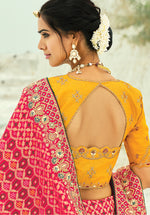 Thumbnail for Monjolika Fashion Rani Pink Embroidered Georgette Bandhej Designer Saree