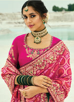 Thumbnail for Monjolika Fashion Rani Pink Embroidered Georgette Bandhej Designer Saree