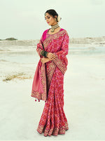 Thumbnail for Monjolika Fashion Rani Pink Embroidered Georgette Bandhej Designer Saree