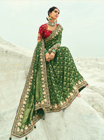 Thumbnail for Monjolika Fashion Green Embroidered Georgette Bandhej Designer Saree