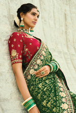 Thumbnail for Monjolika Fashion Green Embroidered Georgette Bandhej Designer Saree