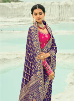 Thumbnail for Monjolika Fashion Violet Embroidered Georgette Bandhej Designer Saree
