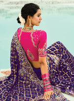 Thumbnail for Monjolika Fashion Violet Embroidered Georgette Bandhej Designer Saree