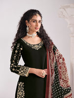 Thumbnail for Monjolika Fashion Embroidered Chanderi Silk Black Mirror Work Salwar Kameez