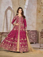 Thumbnail for Monjolika Fashion Rani Pink Color Art Silk Embroidered Anarkali Salwar Kameez