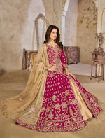 Thumbnail for Monjolika Fashion Rani Pink Color Art Silk Embroidered Anarkali Salwar Kameez