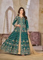 Thumbnail for Monjolika Fashion Teal Color Art Silk Embroidered Anarkali Salwar Kameez