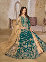 Thumbnail for Monjolika Fashion Teal Color Art Silk Embroidered Anarkali Salwar Kameez