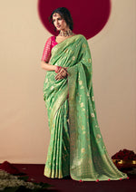 Thumbnail for Monjolika Fashion Viscose Silk Green Saree With Rich Zari Weaving & Designer Tassels