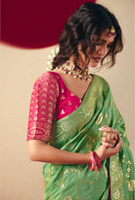 Thumbnail for Monjolika Fashion Viscose Silk Green Saree With Rich Zari Weaving & Designer Tassels