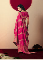 Thumbnail for Monjolika Fashion Viscose Silk Rani Pink Saree With Rich Zari Weaving & Designer Tassels