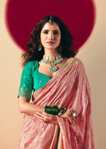 Thumbnail for Monjolika Fashion Viscose Silk Light Pink Saree With Rich Zari Weaving & Designer Tassels