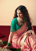 Thumbnail for Monjolika Fashion Viscose Silk Light Pink Saree With Rich Zari Weaving & Designer Tassels