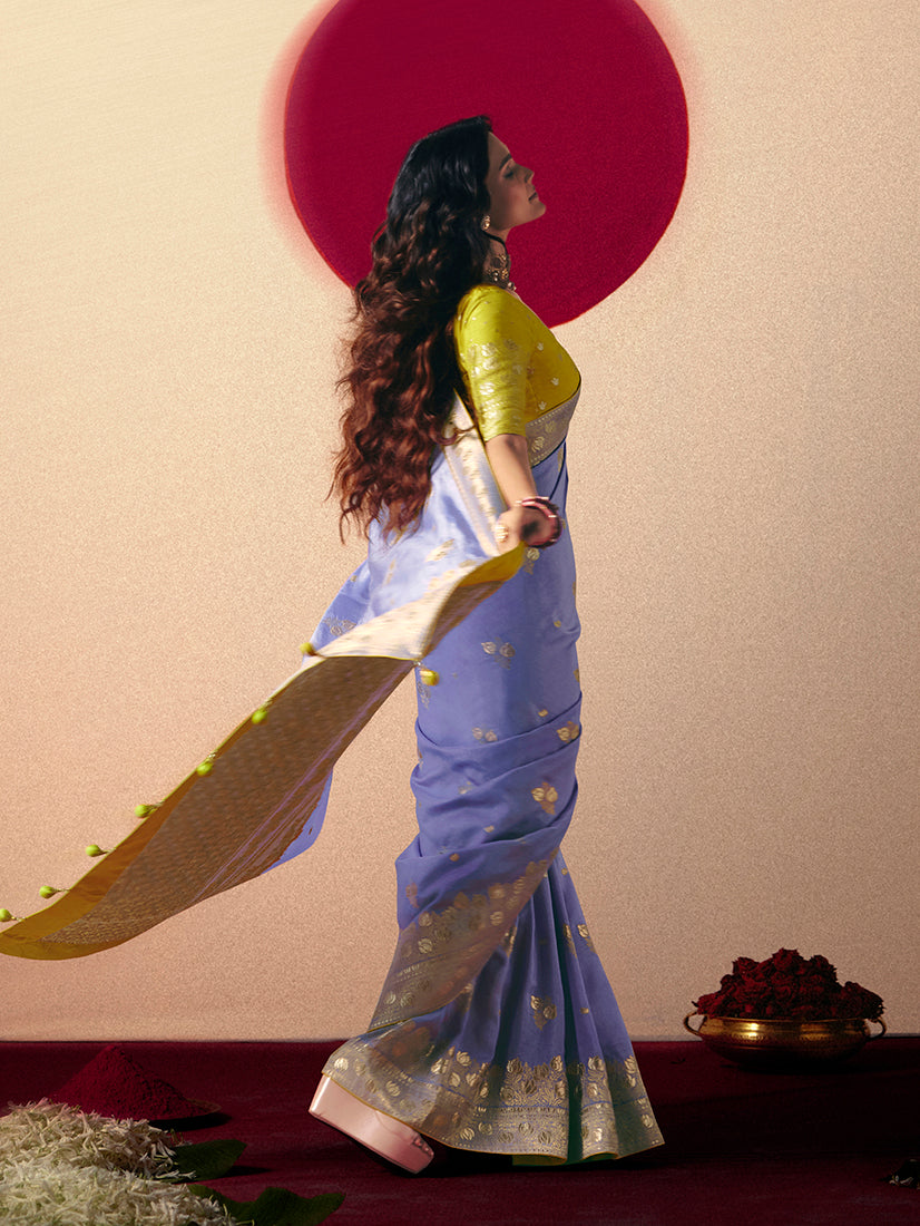 Monjolika Fashion Viscose Silk Lavender Saree With Rich Zari Weaving & Designer Tassels