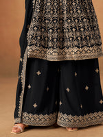 Thumbnail for Monjolika Fashion Black Embroidered Faux Georgette Trendy Palazzo Salwar Kameez