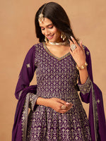 Thumbnail for Monjolika Fashion Purple Embroidered Faux Georgette Trendy Palazzo Salwar Kameez