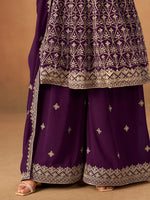 Thumbnail for Monjolika Fashion Purple Embroidered Faux Georgette Trendy Palazzo Salwar Kameez