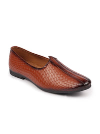 Thumbnail for FAUSTO Men Tan Brown Light Weight Patent Leather Mojaris