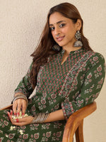Thumbnail for Indo Era Women Floral Printed Regular Sequinned Detail Pure Cotton Kurta with Trousers