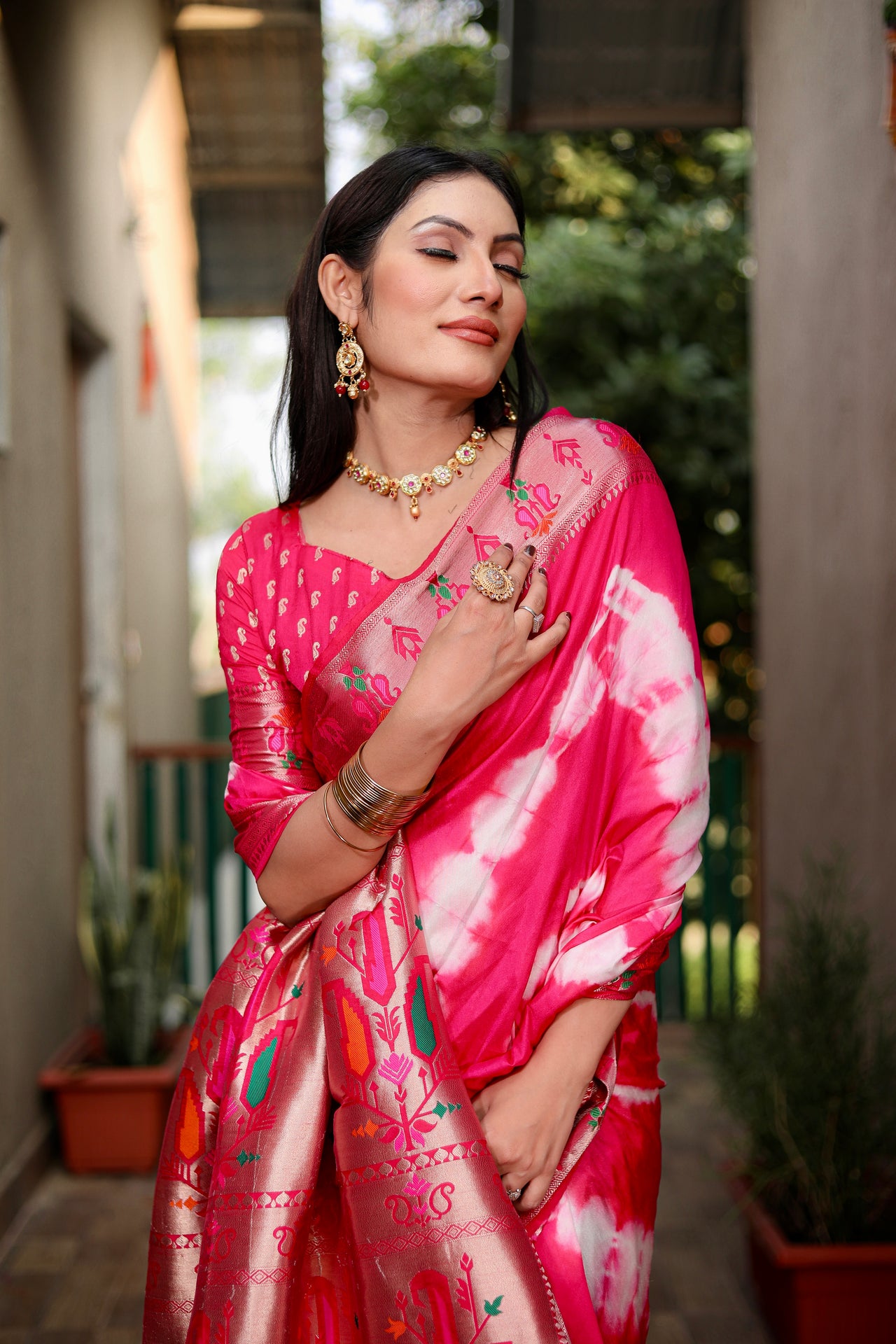Pramukh Fab Rani Pink Color Sibory Paithani Silk Saree