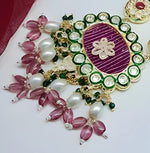 Thumbnail for Jewel City Handcrafted Kundan Meenakari Polki Emerald & Rose Quartz Statement Necklace Set - Ethnic Bridal Elegance