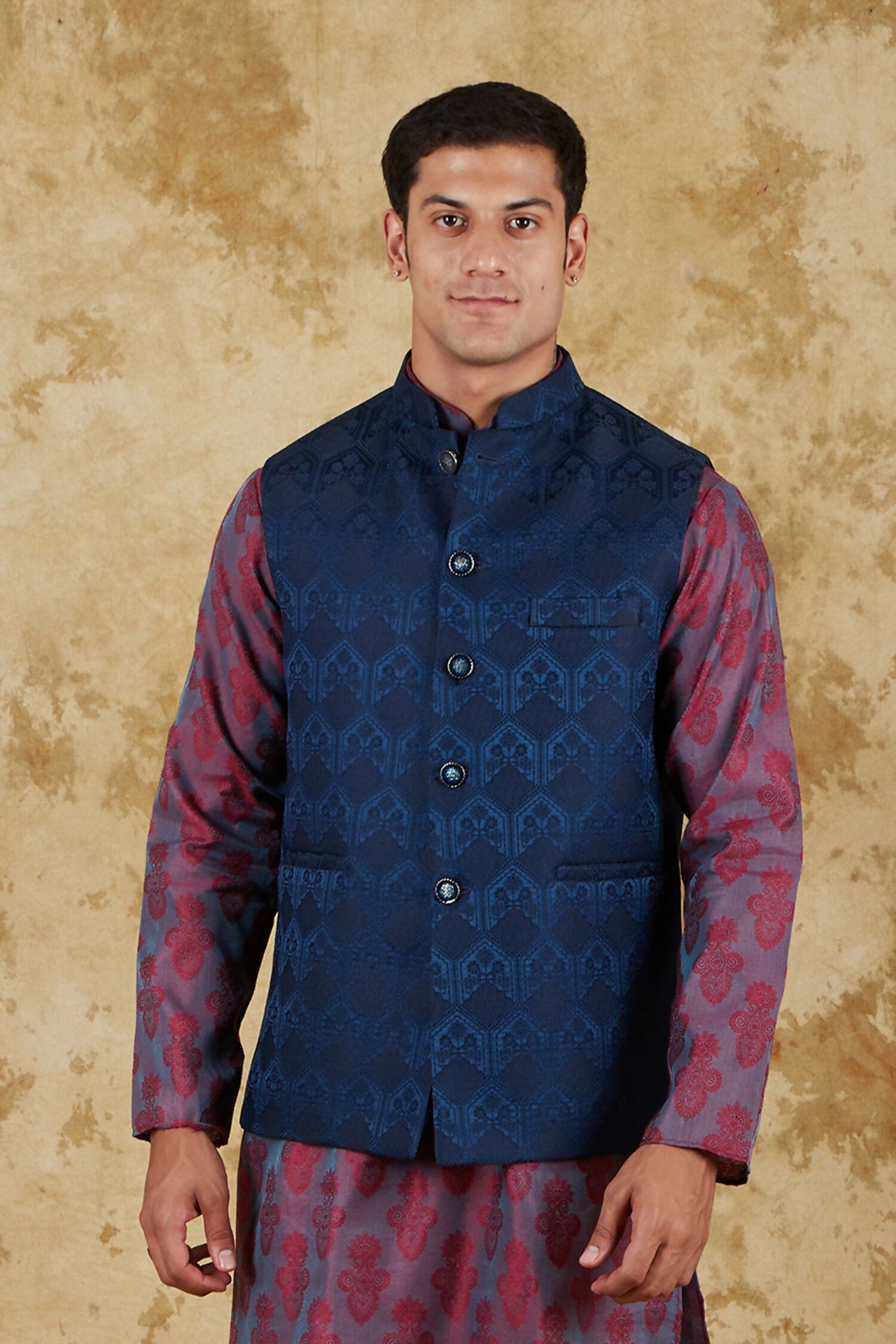Bluesaanchi Men's Jacquard Rose Red With White Waistcoat