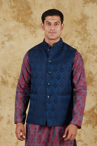 Thumbnail for Bluesaanchi Men's Jacquard Rose Red With White Waistcoat