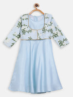 Thumbnail for Ahalyaa Blue Poly Silk A-Line Girl's Kurta