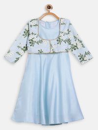 Thumbnail for Ahalyaa Blue Poly Silk A-Line Girl's Kurta